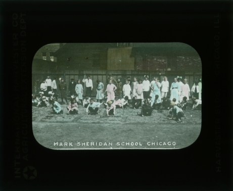 Children from Mark Sheridan School at a horticultural program sponsored by International Harvester. ca. 1893. Chicago History Museum, ICHi-68152, C. D. Arnold, photographer.